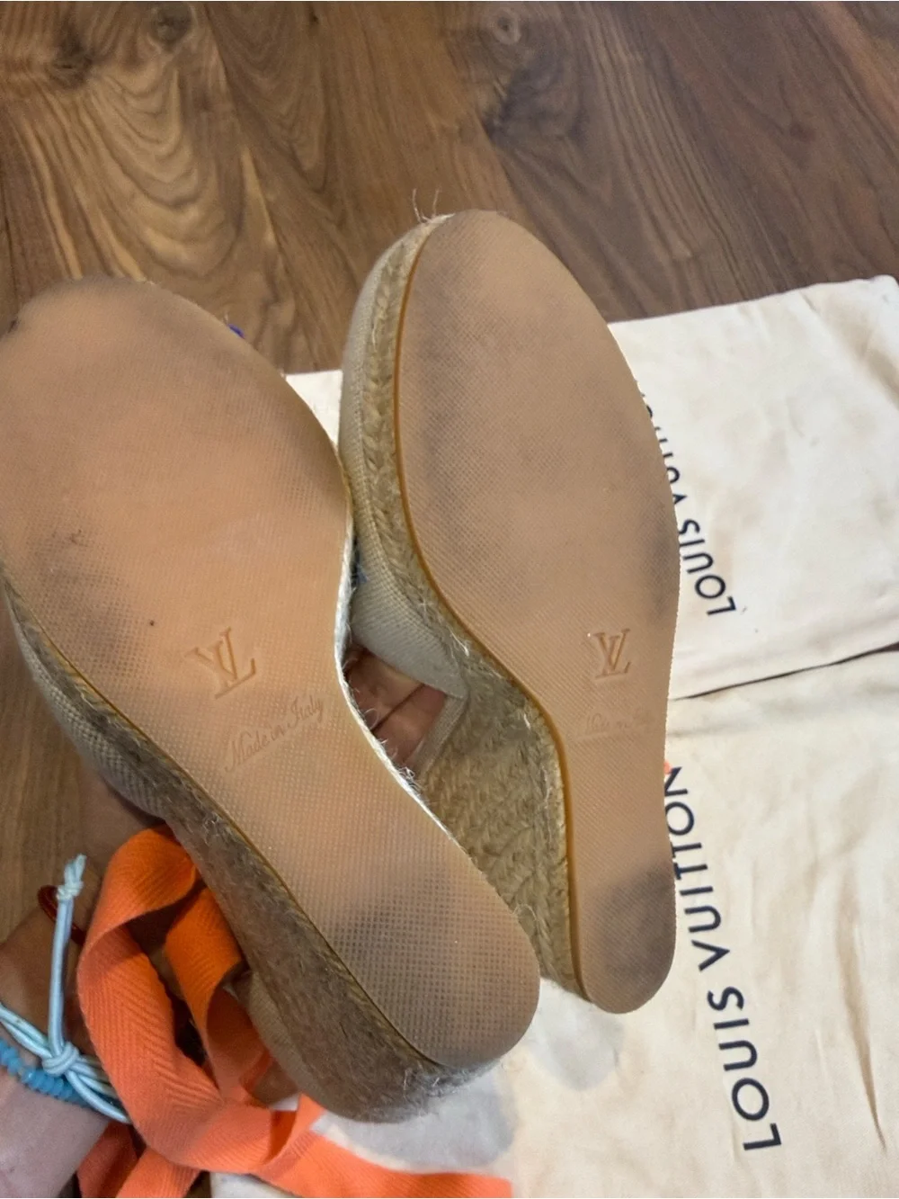 Louis Vuitton Women's White & Blue Espadrille Wedge Sandals